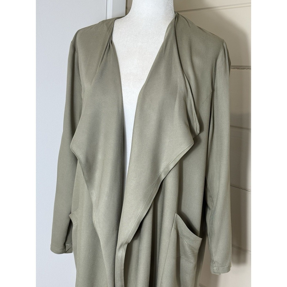 Sophie Rue Duster Coat Draped Open Front Sage Green Rayon L NWT SR1983-TJ